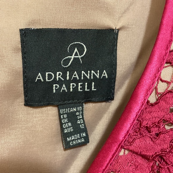 Adrianna Papell magenta lace over tan lining dresssize 10 - Picture 2 of 11